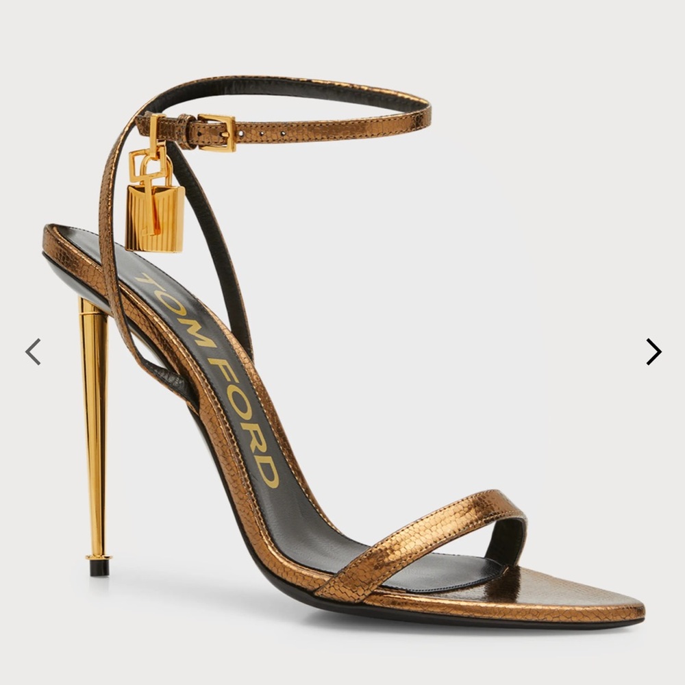 ✨ Tom Ford Metallic Lizard-print Lock high heel sandals✨
